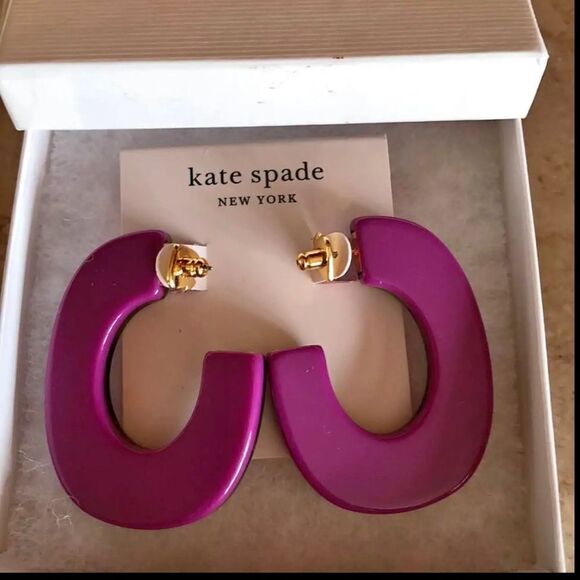 🆕 KATE SPADE Gleaming Resin Hoops purple and black - Picture 1 of 1